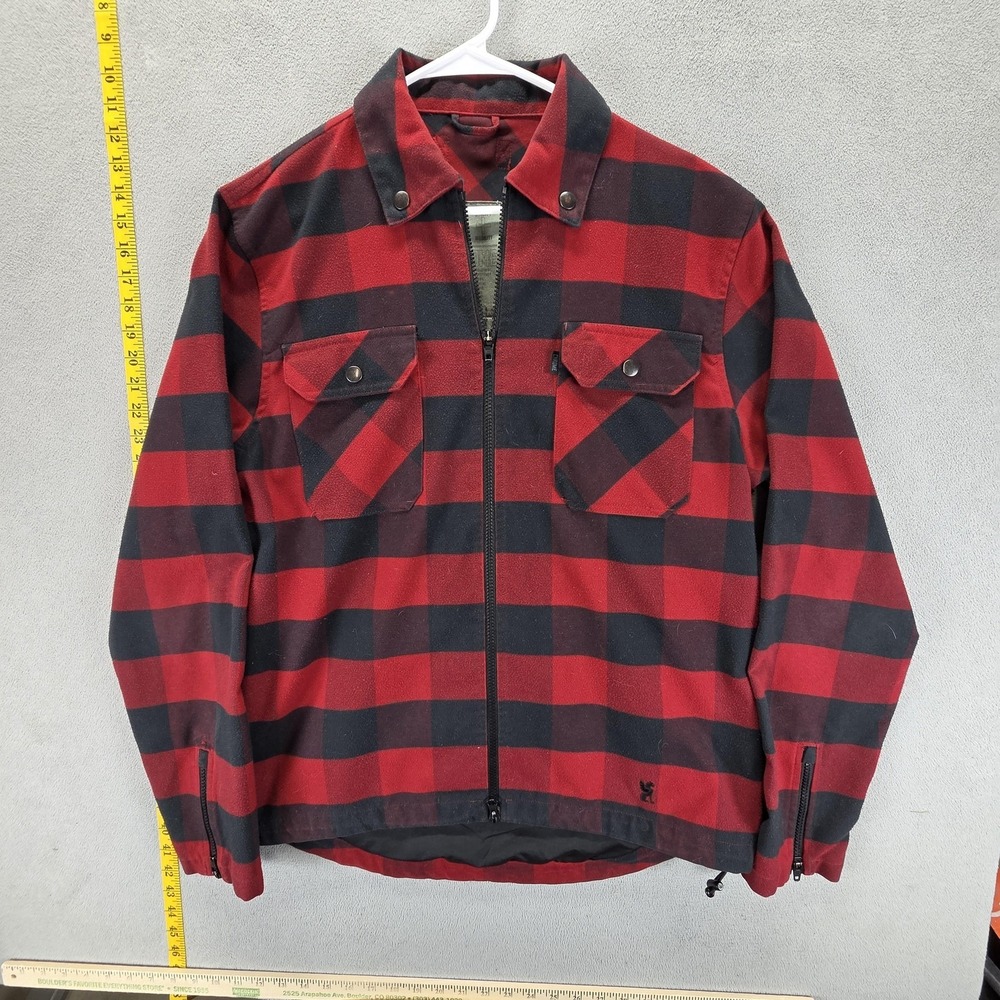 Chrome Jacket Mens Large Red Plaid Wool Bomber Cycling Flannel Full Zip Outdoor
